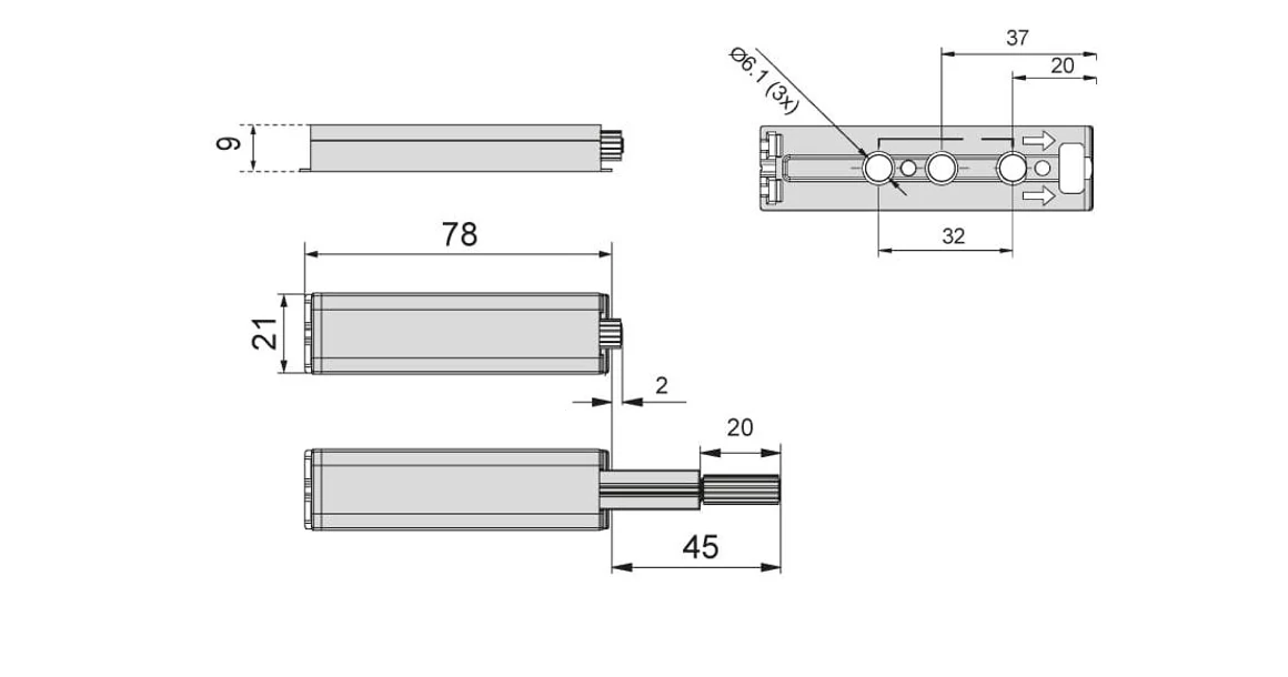 Kép 3/3 - Ajtó kilökő PUSH - Open ajtóhoz, csavarozható, 78mm, gumiütközős, acél, PG-063, MET