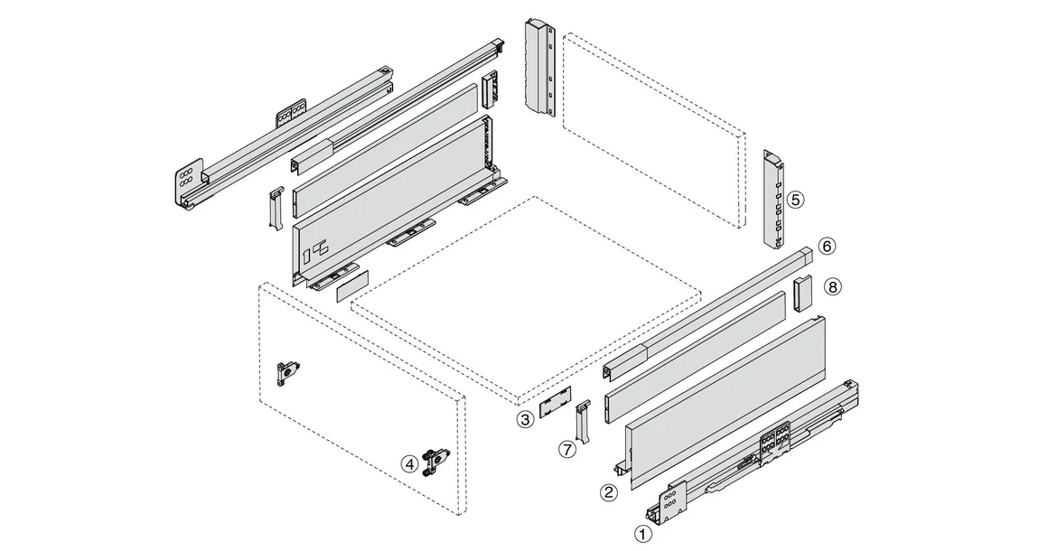 Kép 2/5 - Fiókoldal  RITMA Slim   TR, szimpla szögletes korlátos, antracit szürke, 270mm, 35kg, bm.: 224mm