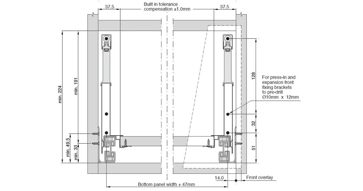 Kép 3/5 - Fiókoldal  RITMA Slim   TR, szimpla szögletes korlátos, antracit szürke, 270mm, 35kg, bm.: 224mm