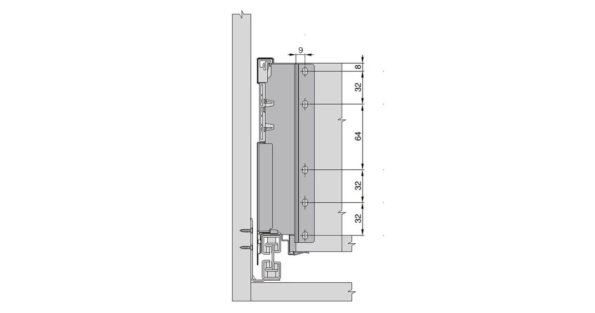 Kép 4/5 - Fiókoldal  RITMA Slim   TR, szimpla szögletes korlátos, antracit szürke, 400mm, 35kg, bm.: 224mm