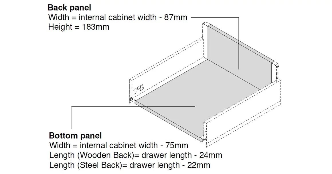 Kép 5/5 - Fiókoldal  RITMA Slim   TR, szimpla szögletes korlátos, antracit szürke, 400mm, 35kg, bm.: 224mm