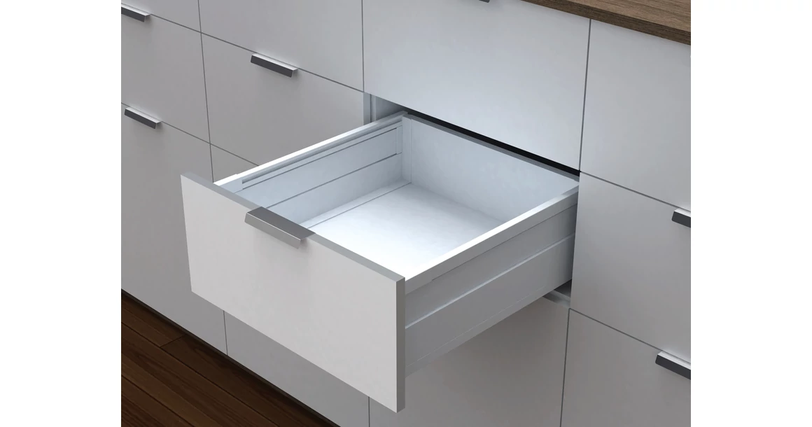Kép 1/7 - Fiókoldal  RITMA Slim  KS, szimpla szögletes korlátos, oldalfallal, fehér, 270mm, 35kg, bm.: 224mm