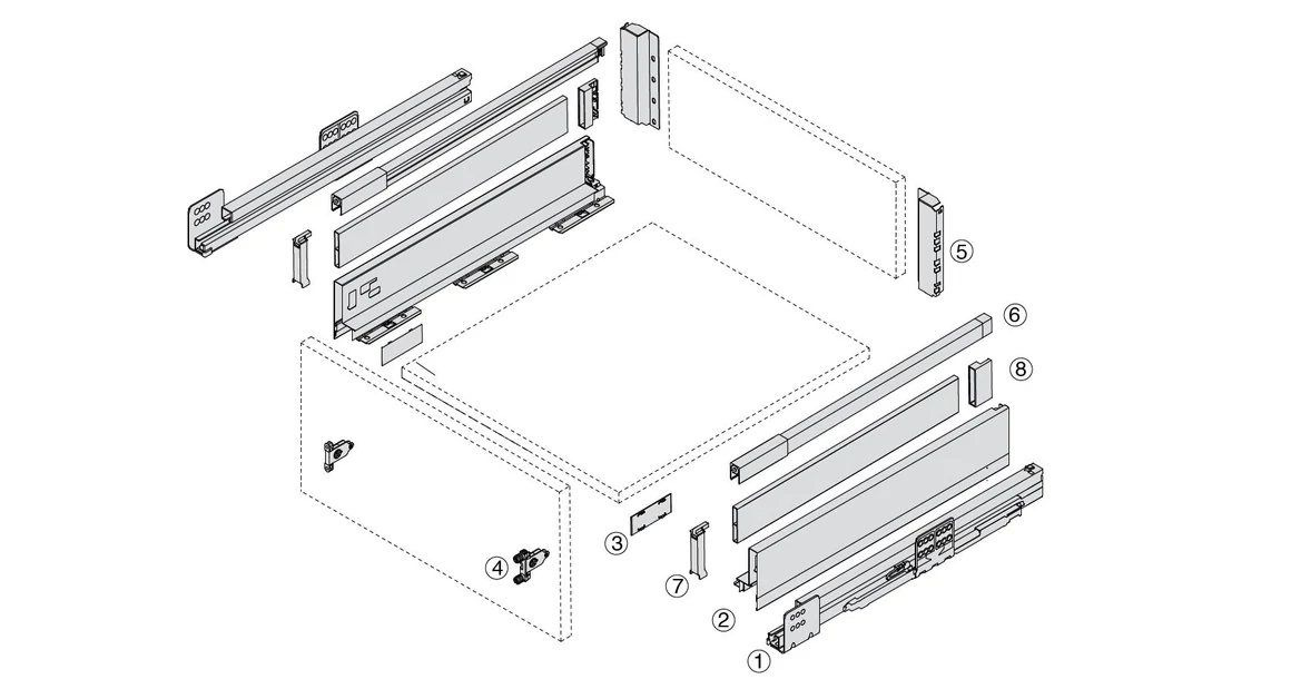 Kép 2/7 - Fiókoldal  RITMA Slim  KS, szimpla szögletes korlátos, oldalfallal, fehér, 270mm, 35kg, bm.: 224mm