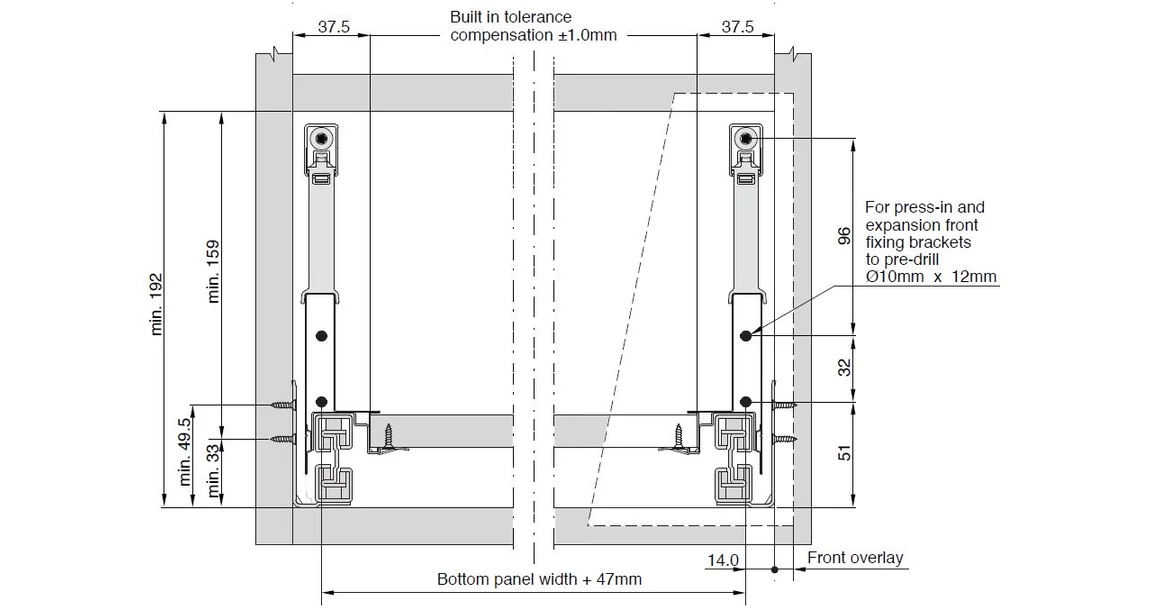 Kép 3/7 - Fiókoldal  RITMA Slim  KS, szimpla szögletes korlátos, oldalfallal, fehér, 270mm, 35kg, bm.: 224mm