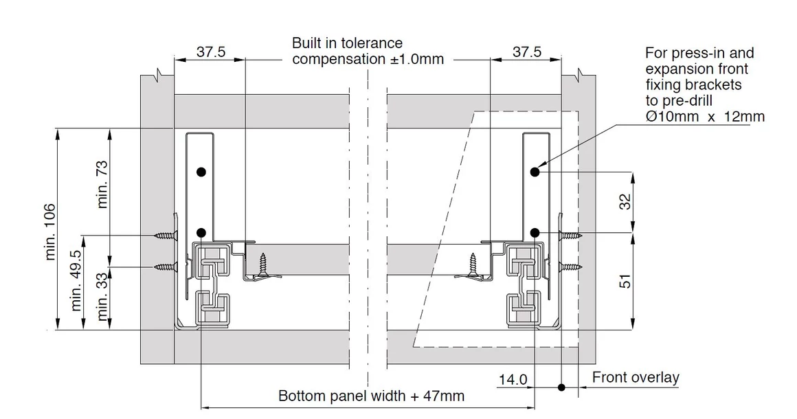 Kép 3/6 - Fiókoldal  RITMA Slim    S, fehér, 270mm, 35kg, bm.: 106mm