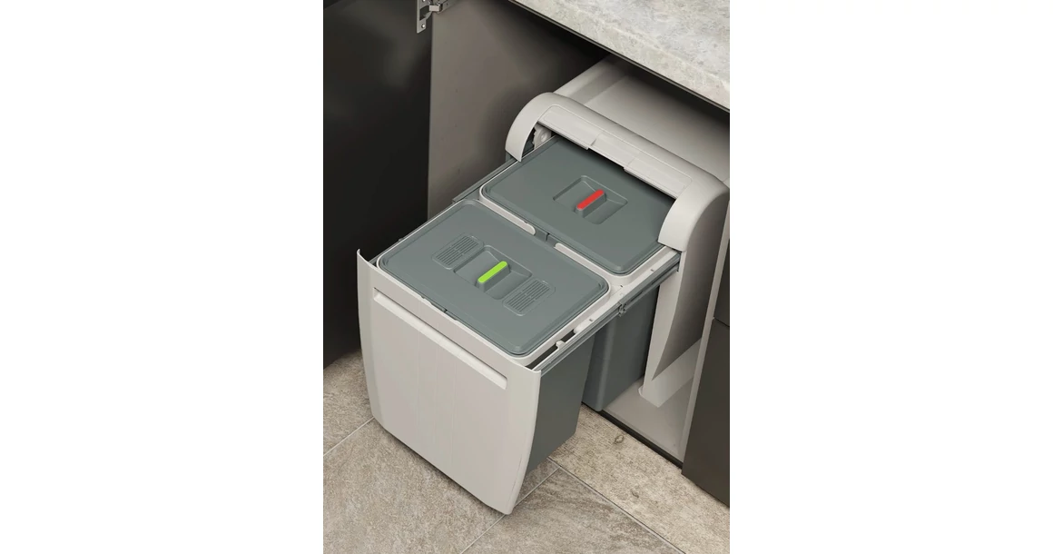 Kép 1/9 - Hulladékgyűjtő Elletipi CITY BOX, szürke – 2 rekeszes, 1 fedéllel, fix tetővel, 2*18L