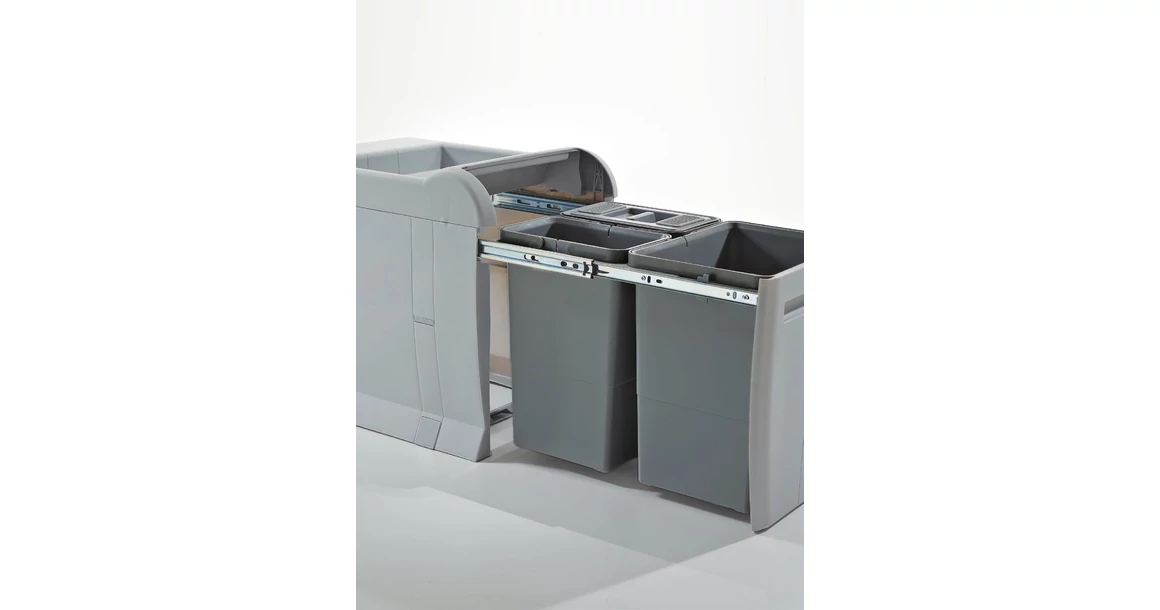 Kép 3/9 - Hulladékgyűjtő Elletipi CITY BOX, szürke – 2 rekeszes, 1 fedéllel, fix tetővel, 2*18L