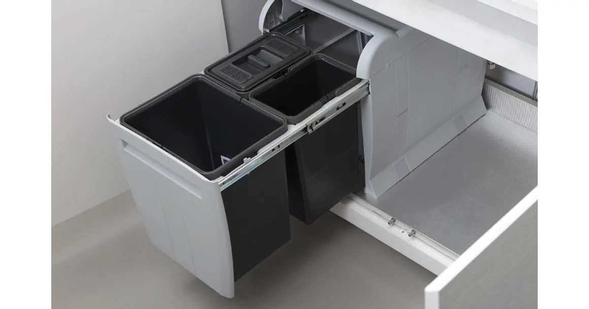 Kép 7/9 - Hulladékgyűjtő Elletipi CITY BOX, szürke – 2 rekeszes, 1 fedéllel, fix tetővel, 2*18L