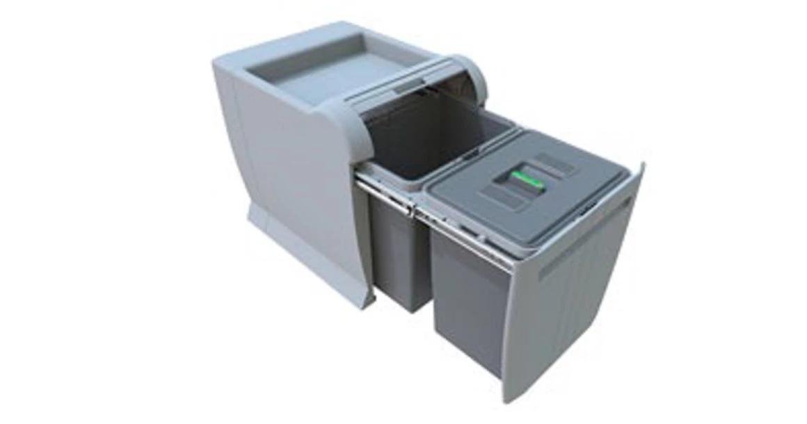 Kép 8/9 - Hulladékgyűjtő Elletipi CITY BOX, szürke – 2 rekeszes, 1 fedéllel, fix tetővel, 2*18L