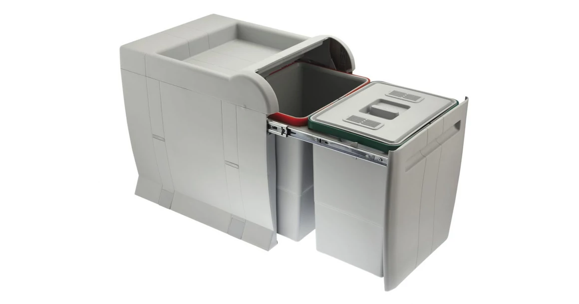 Kép 2/9 - Hulladékgyűjtő Elletipi CITY BOX, szürke – 2 rekeszes, 1 fedéllel, fix tetővel, 2*18L