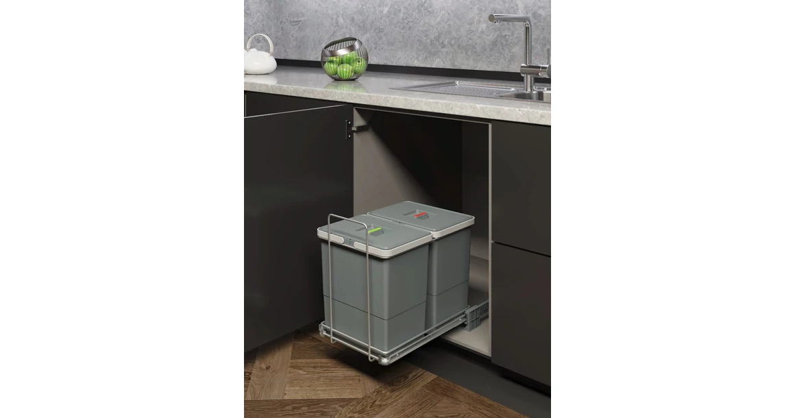 Kép 1/3 - Hulladékgyüjtő, Elletipi ECOFIL, szelektív szürke, 2*24L