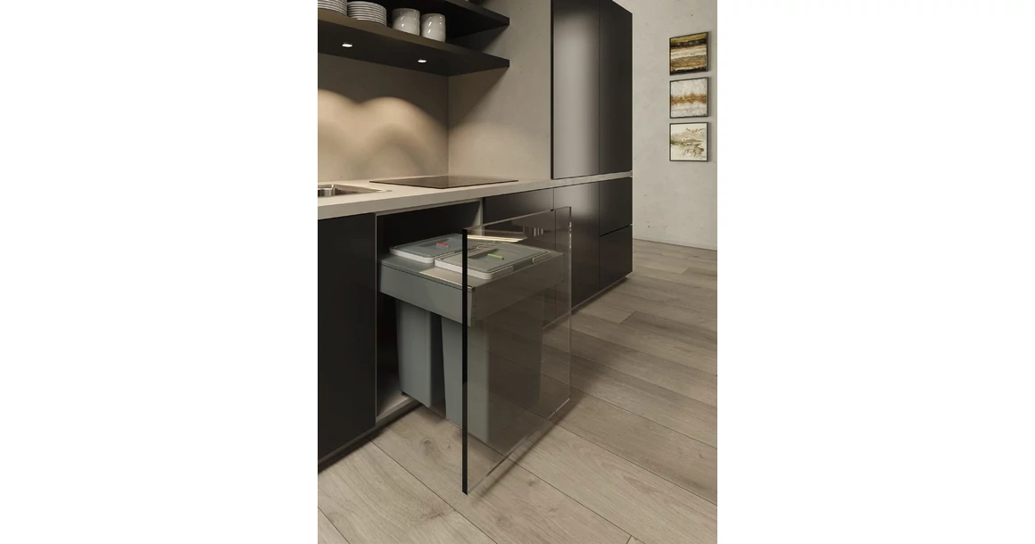 Kép 3/6 - Hulladékgyűjtő Elletipi SQUARE 2.0 450, szelektív, frontkihúzású, szürke, 2*24L