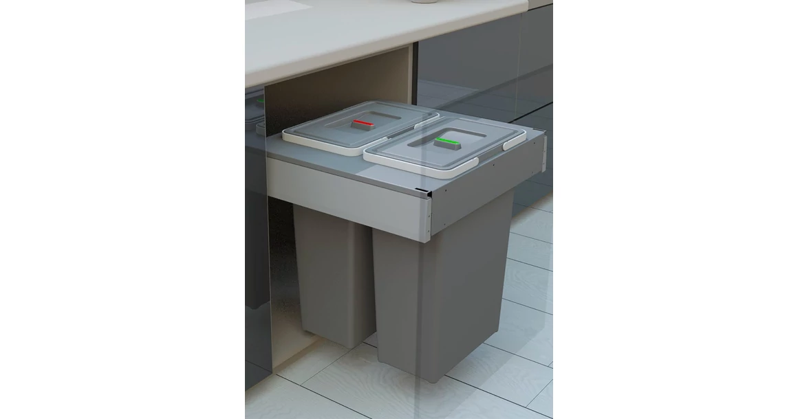 Kép 1/6 - Hulladékgyűjtő Elletipi SQUARE 2.0 450, szelektív, frontkihúzású, szürke, 2*24L