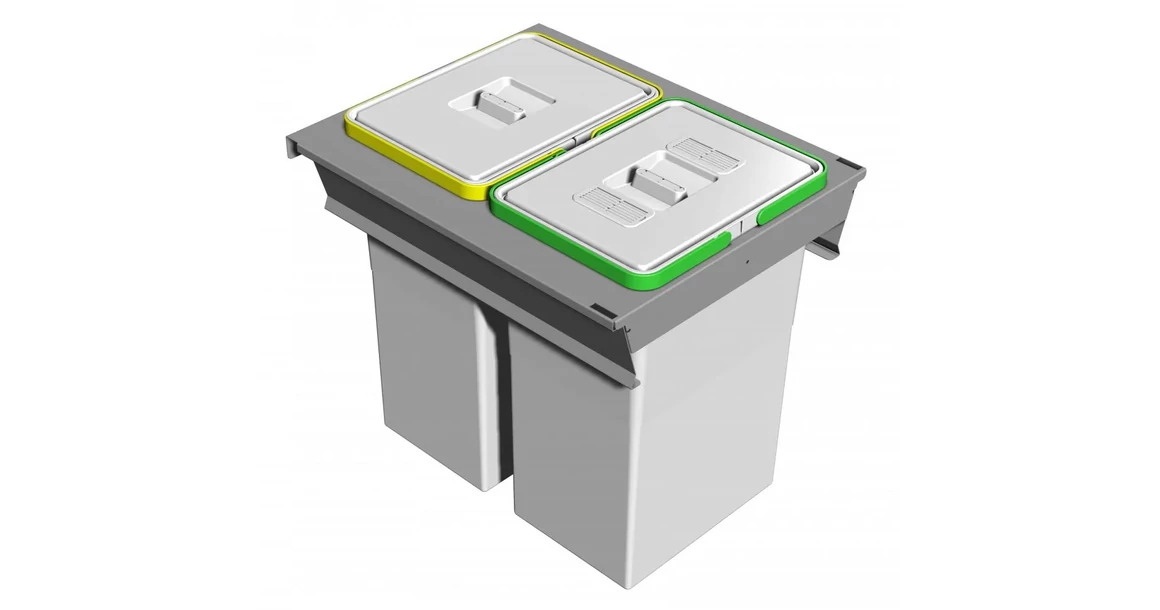 Kép 2/6 - Hulladékgyűjtő Elletipi SQUARE 2.0 450, szelektív, frontkihúzású, szürke, 2*24L