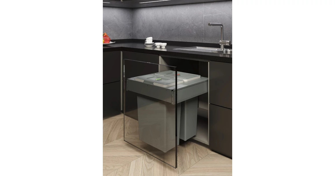 Kép 4/6 - Hulladékgyűjtő Elletipi SQUARE 2.0 450, szelektív, frontkihúzású, szürke, 2*24L