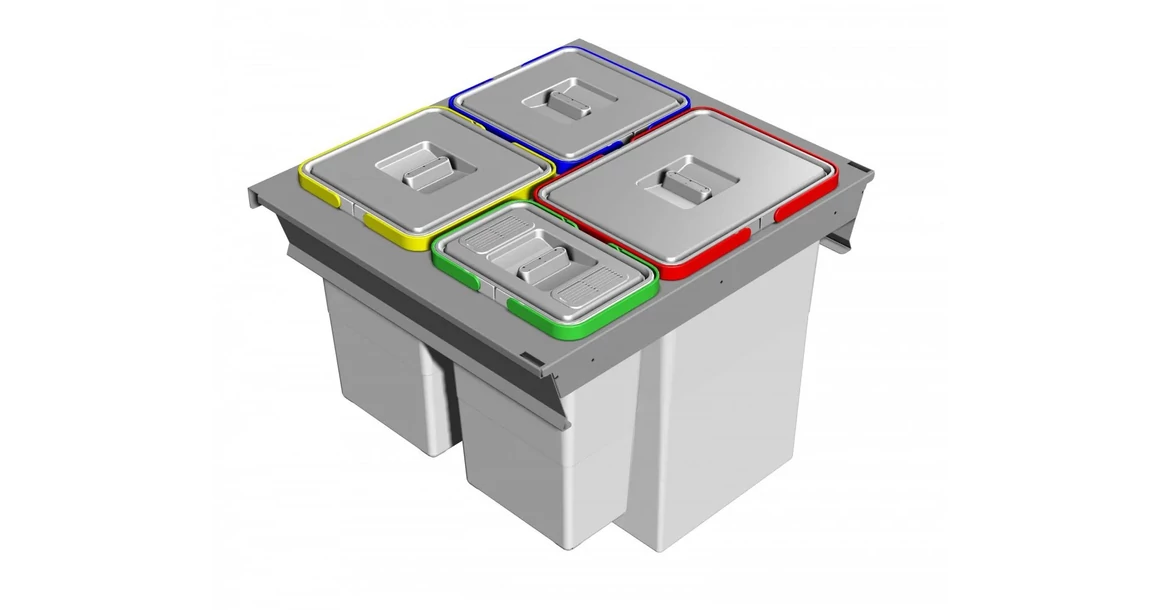 Kép 2/6 - Hulladékgyűjtő Elletipi SQUARE 2.0 600, szelektív, frontkihúzású, szürke, 24L + 8L + 2*12L