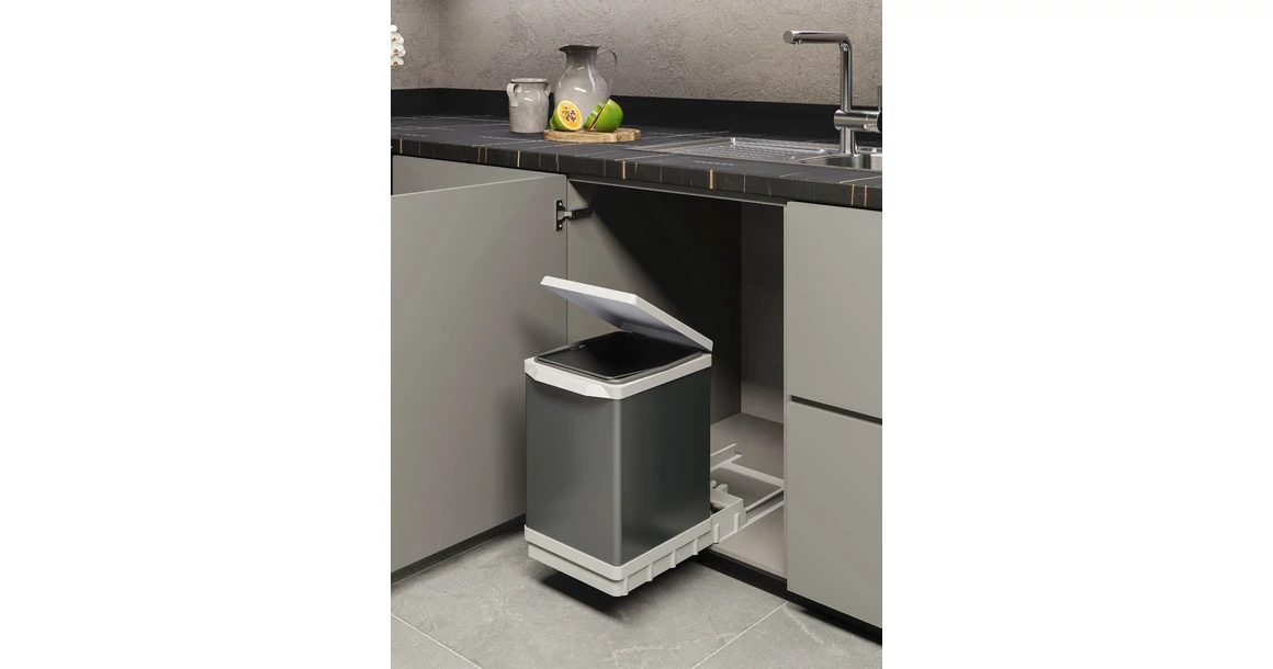 Kép 1/3 - Hulladékgyüjtő Elletipi TOWER, ezüst, automata fedéllel, 17L