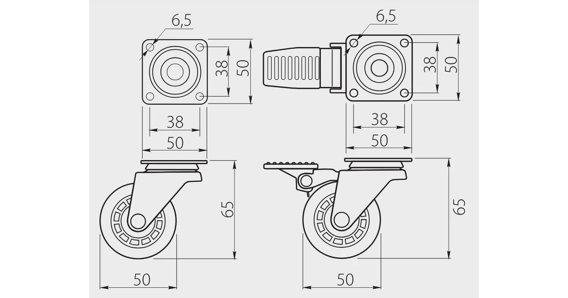 Kép 2/2 - Bútorgörgő, talpas, fém-műanyag,  50mm, átlátszó, 35kg