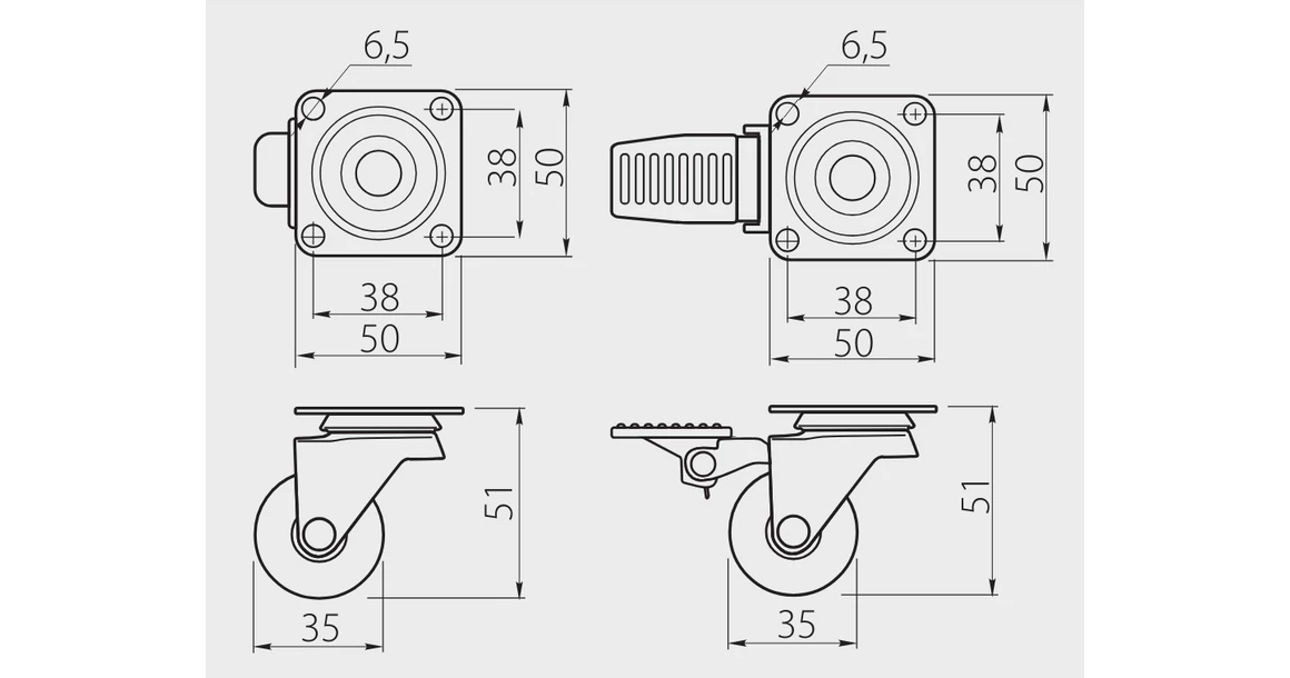 Kép 2/2 - Bútorgörgő, talpas, fém-műanyag, fékes,  35mm, átlátszó, 25kg