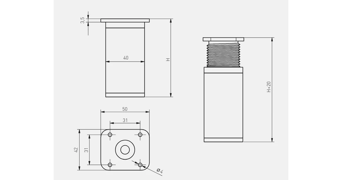 Kép 3/3 - Bútorláb DAKP-26 h-100mm, fehér
