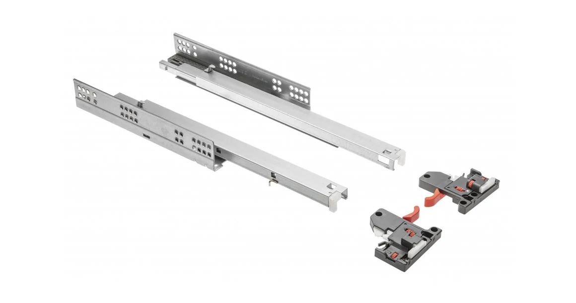 Kép 1/8 - Rejtett fióksín, teljes kihúzású, csillapított záródású, 250 mm, kuplunggal, 18mm laphoz, 3D állíthatóság H