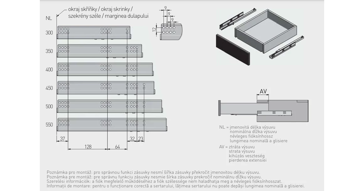 Kép 3/3 - Rejtett fióksín, részleges kihúzású, csillapított záródású, 300mm, 25kg H