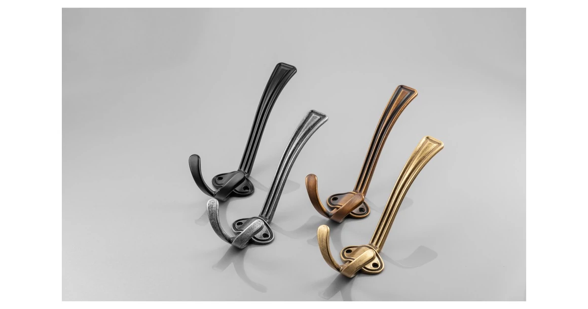 Kép 2/4 - Fogas fém, CORUNA-D, kalaptartós, antik ezüst