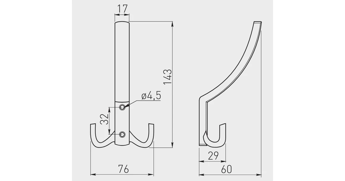 Kép 2/2 - Fogas fém, K23-D1, kalaptartós, króm