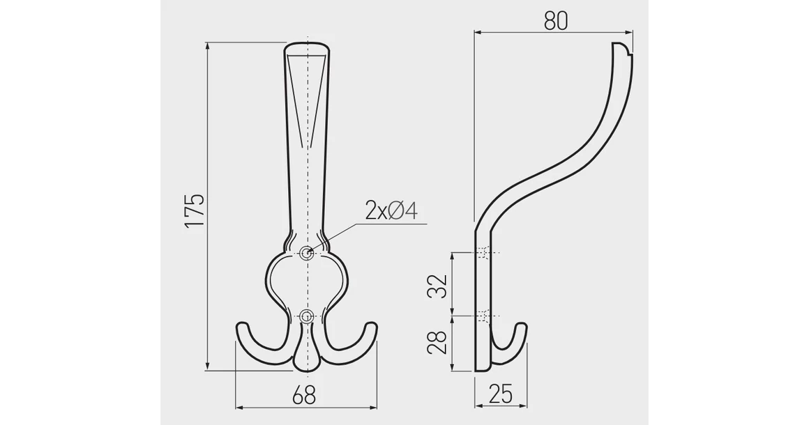 Kép 3/3 - Fogas fém, ORVIETO A0, kalaptartós, antik csiszolt sárgaréz