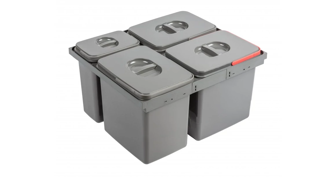 Kép 1/2 - Hulladékgyűjtő GTV Multino 600, szelektív, utólag behelyezhető, 3x15+7 L edénnyel, fedéllel, beépítő kerettel