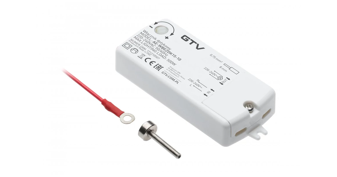 Kép 1/2 - Kapcsoló, érintős, 240V, Max 500W, 2fm kábellel, króm