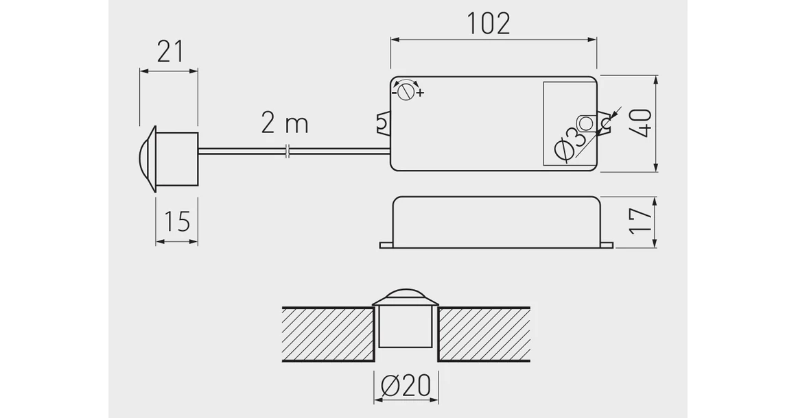 Kép 2/2 - Kapcsoló, mozgásérzékelős, állítható idő, 240V, Max 250W, 2fm kábellel, fehér