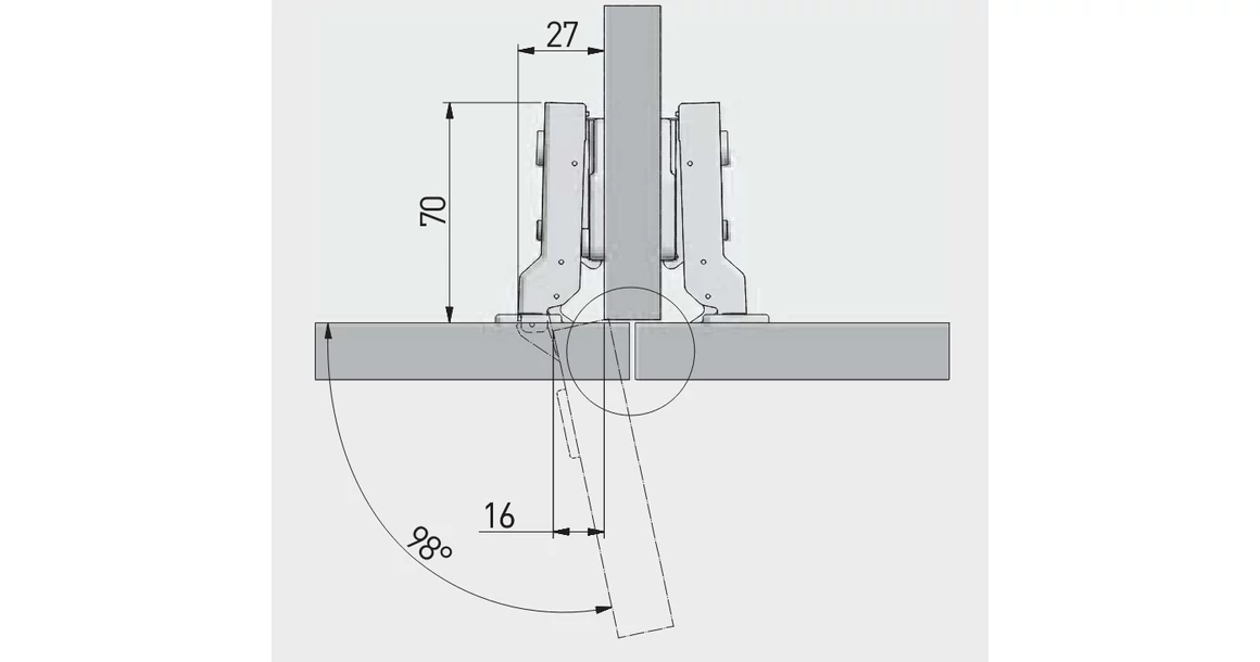 Kép 2/2 - Kivetőpánt, félig rázáródó, csillapított záródású, klippes, eurocsavar nélkülu HC excenteres talp h=0