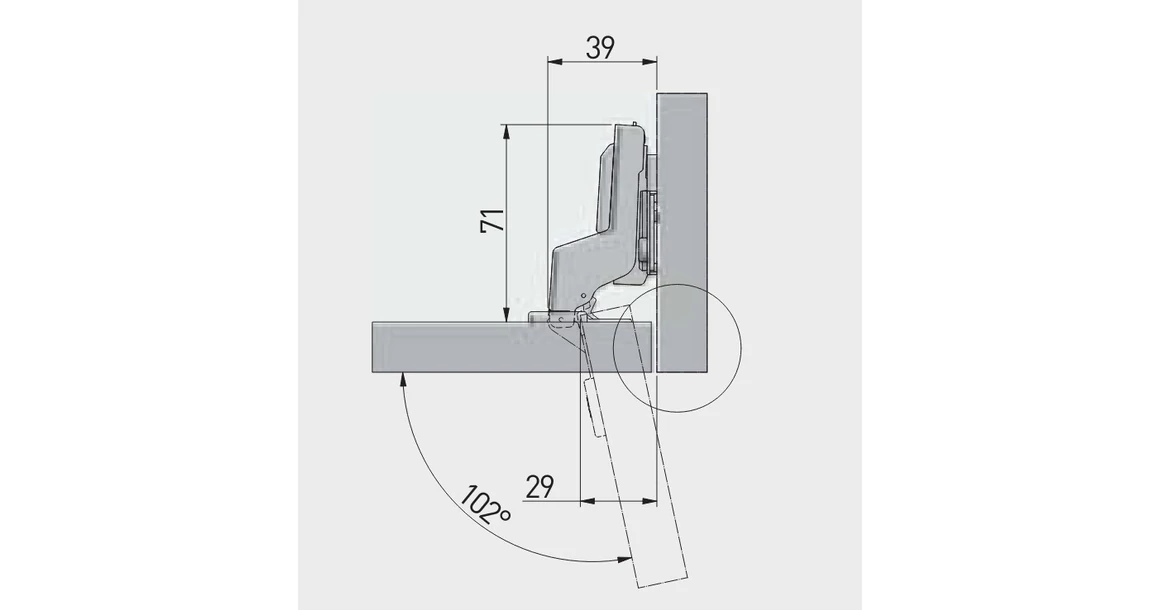 Kép 3/3 - Kivetőpánt, közézáródó, csillapított záródású, excentrikus 3D állítással, klippes eurocsavar nélküli talppal h=0, SOLID PLUS