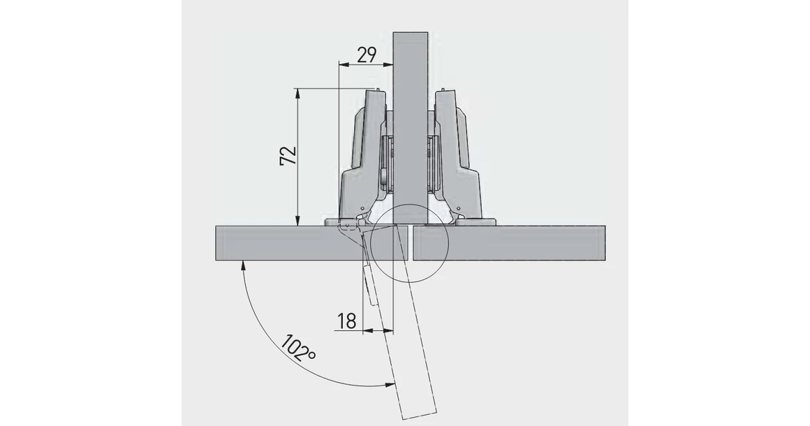 Kép 3/3 - Kivetőpánt, félig rázáródó, csillapított záródású, excentrikus 3D állítással, klippes eurocsavar nélküli talppal h=0, SOLID PLUS