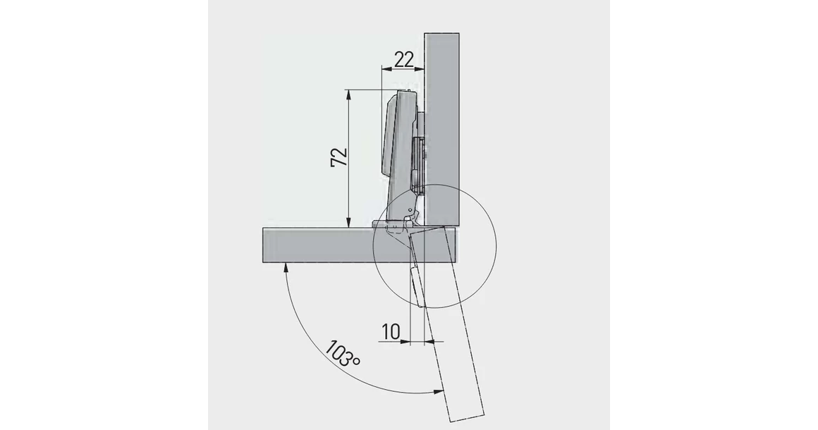 Kép 3/3 - Kivetőpánt, rázáródó, csillapított záródású, excentrikus 3D állítással, klippes eurocsavar nélküli talppal h=0, SOLID PLUS