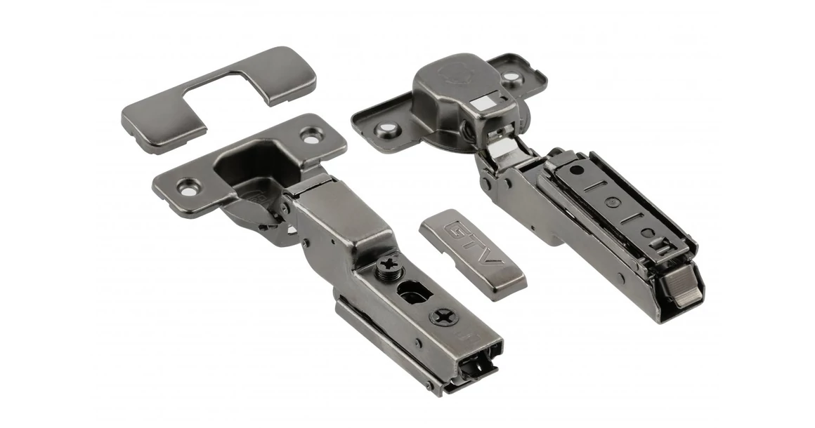 Kép 1/3 - Kivetőpánt, félig rázáródó, csillapított záródású, klippes, eurocsavar nélküli egyenes talp h=0, fekete