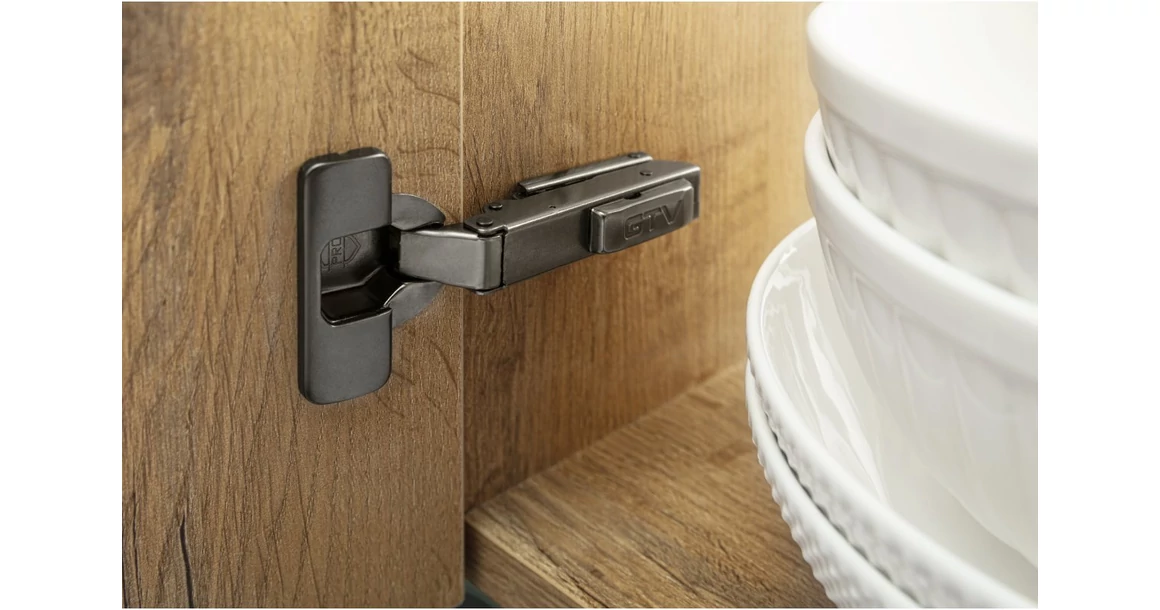 Kép 3/3 - Kivetőpánt, félig rázáródó, csillapított záródású, klippes, eurocsavar nélküli egyenes talp h=0, fekete