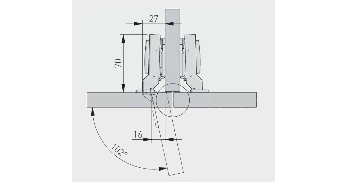 Kép 4/4 - Kivetőpánt, félig rázáródó, csillapított záródású, excentrikus 3D állítással, klippes eurocsavar nélküli talppal h=0