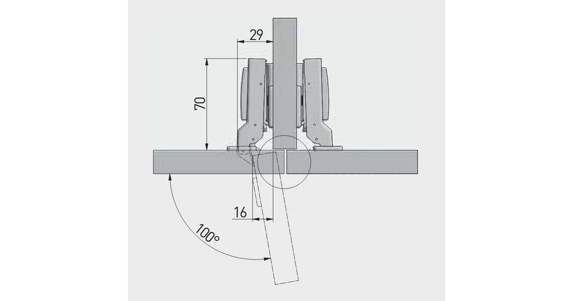 Kép 2/2 - Kivetőpánt, félig rázáródó, csillapított záródású, klippes, eurocsavar nélküli talp h=0 4