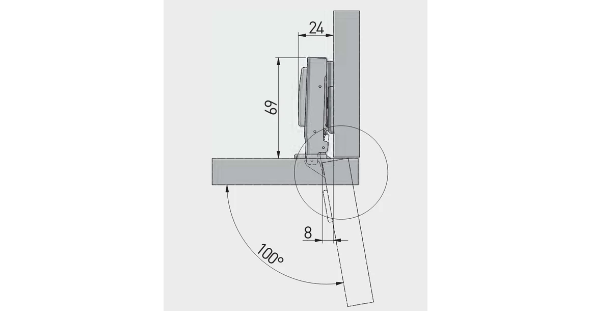 Kép 3/3 - Kivetőpánt, rázáródó, csillapított záródású, klippes, eurocsavar nélküli talp h=0 4 - ZM-ECHC09H04-BE