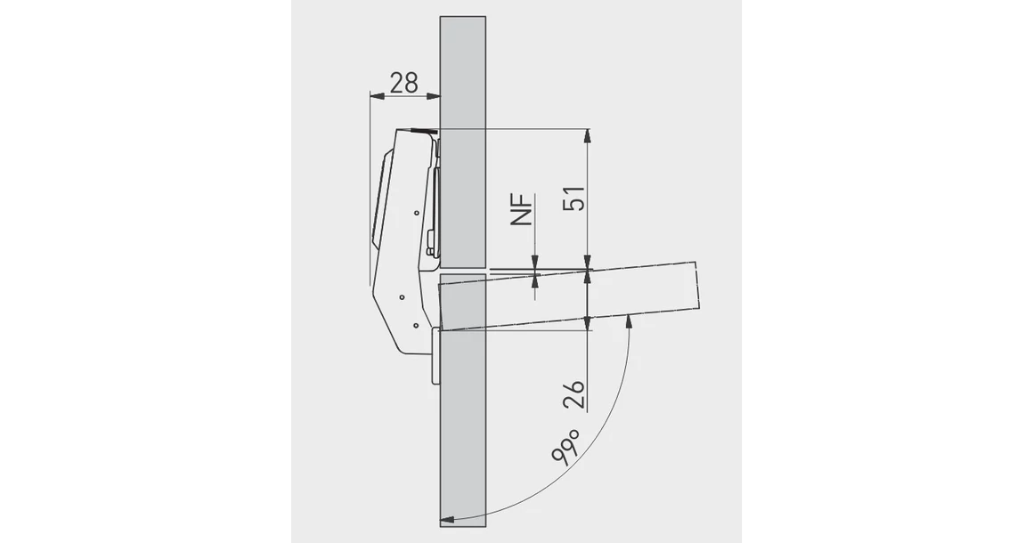Kép 2/2 - Kivetőpánt, pillér, csillapított záródású, klippes, eurocsavar nélküli excenteres talp h=0