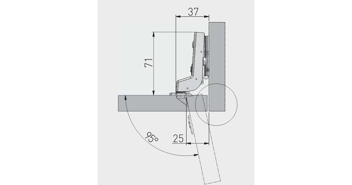 Kép 2/2 - Kivetőpánt, közézáródó, csillapított záródású, klippes, eurocsavar nélküli talp h=0 INNOVO