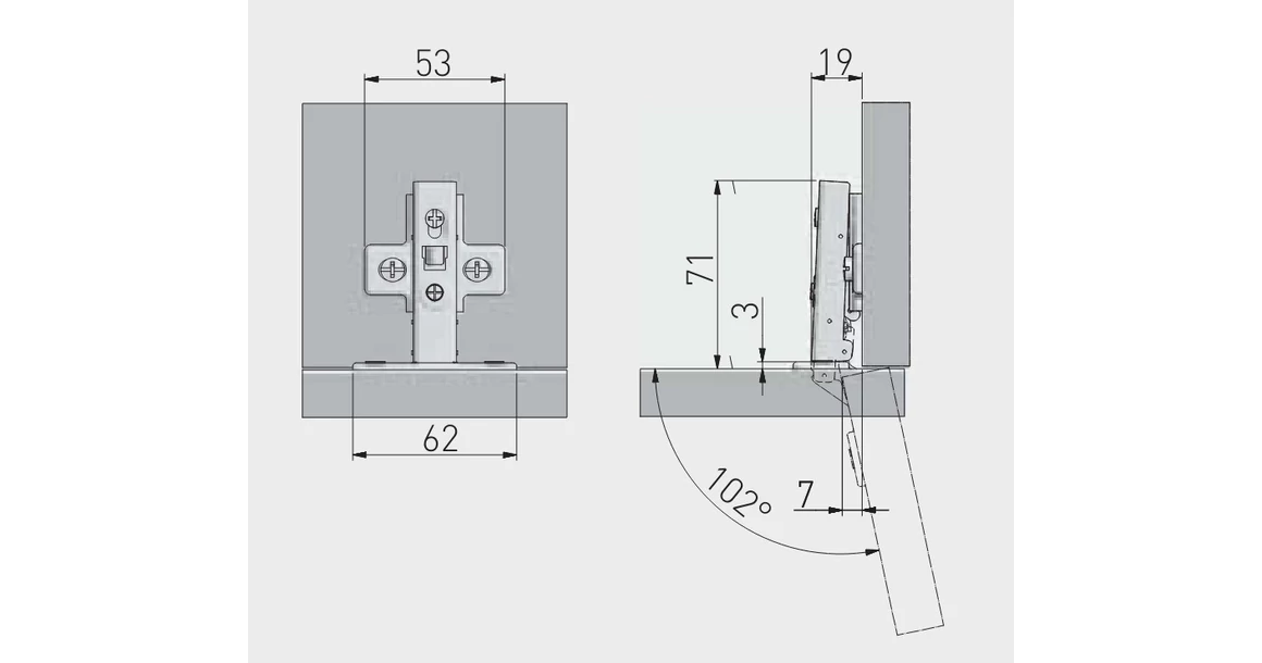 Kép 3/3 - Kivetőpánt, közézáródó eurocsavaros talppal, H=2