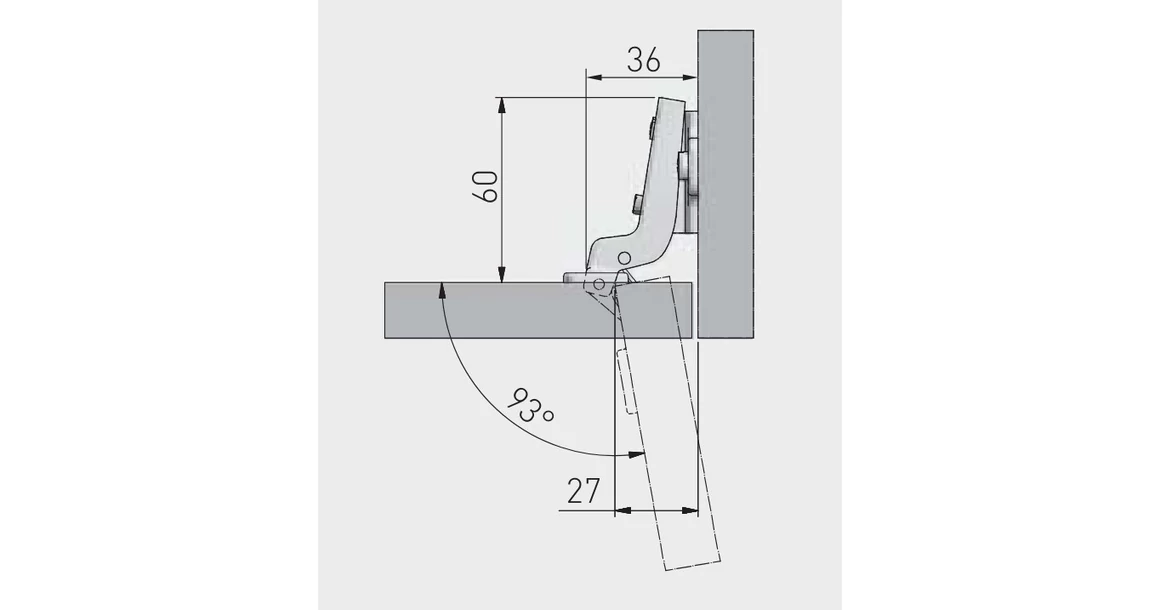 Kép 2/2 - Kivetőpánt, közézáródó, eurocsavar nélküli talp h=2