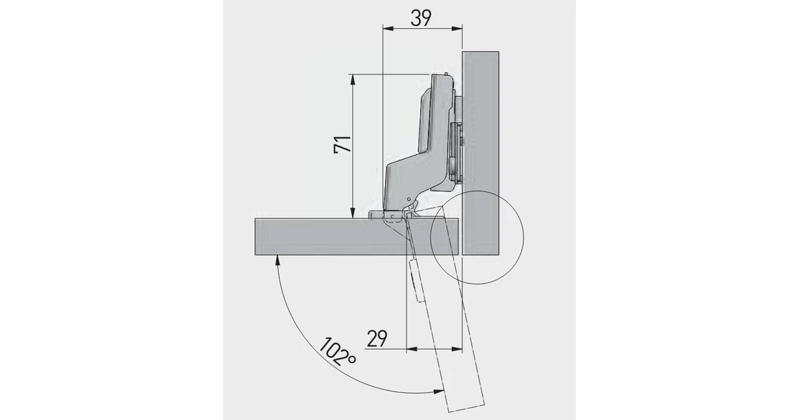 Kép 3/3 - Kivetőpánt, közézáródó, excentrikus 3D állítással, klippes eurocsavar nélküli talppal h=0, SOLID PLUS
