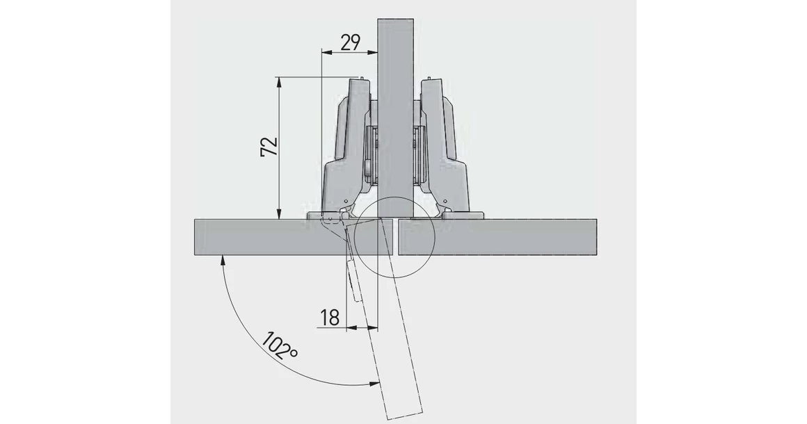 Kép 3/3 - Kivetőpánt, félig rázáródó, excentrikus 3D állítással, klippes eurocsavar nélküli talppal h=0, SOLID PLUS