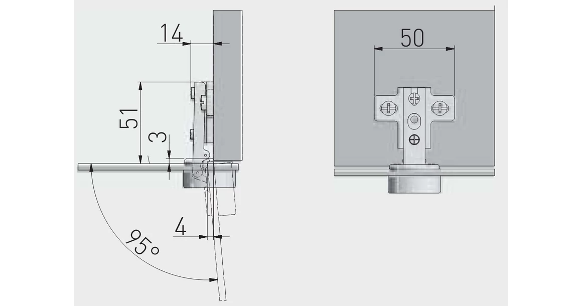 Kép 2/2 - Kivetőpánt, üvegajtóhoz, rázáródó, eurocsavaros talp h=0, króm, O kupakkal