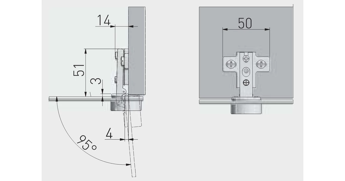 Kép 2/2 - Kivetőpánt, üvegajtóhoz, rázáródó, eurocsavaros talp h=0, matt króm, O kupakkal