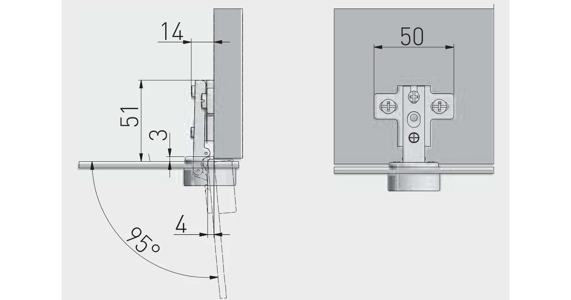 Kép 2/2 - Kivetőpánt, üvegajtóhoz, rázáródó, eurocsavaros talp h=0, matt króm, D kupakkal